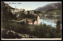 AK St. Moritz, Totalansicht mit Bergpanorama