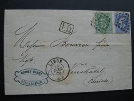Belgien, Faltbrief 1870 Liege nach Neuchatel