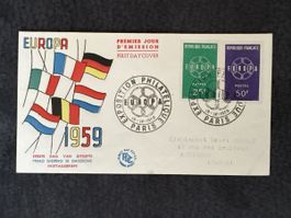Enveloppe Premier Jour Europe 1959 Paris Timbre Poste 25/50F