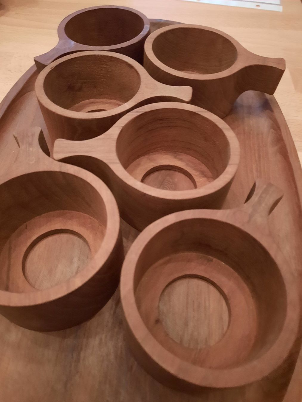 Servierplatten: Teegläserhalter-Set mit Serviertablett, Teakholz, Vintage, – Gebraucht aus Allschwil von saphira012 1