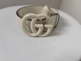 Gucci schmaler Ledergürtel offwhite Duoble GG  70/28