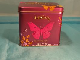 Kambly Blechbüchse mit Schmetterlingen, pink métallisée