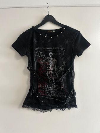 Punk Star Shirt mit Skelett - Y2K schwarz Gr M NEU