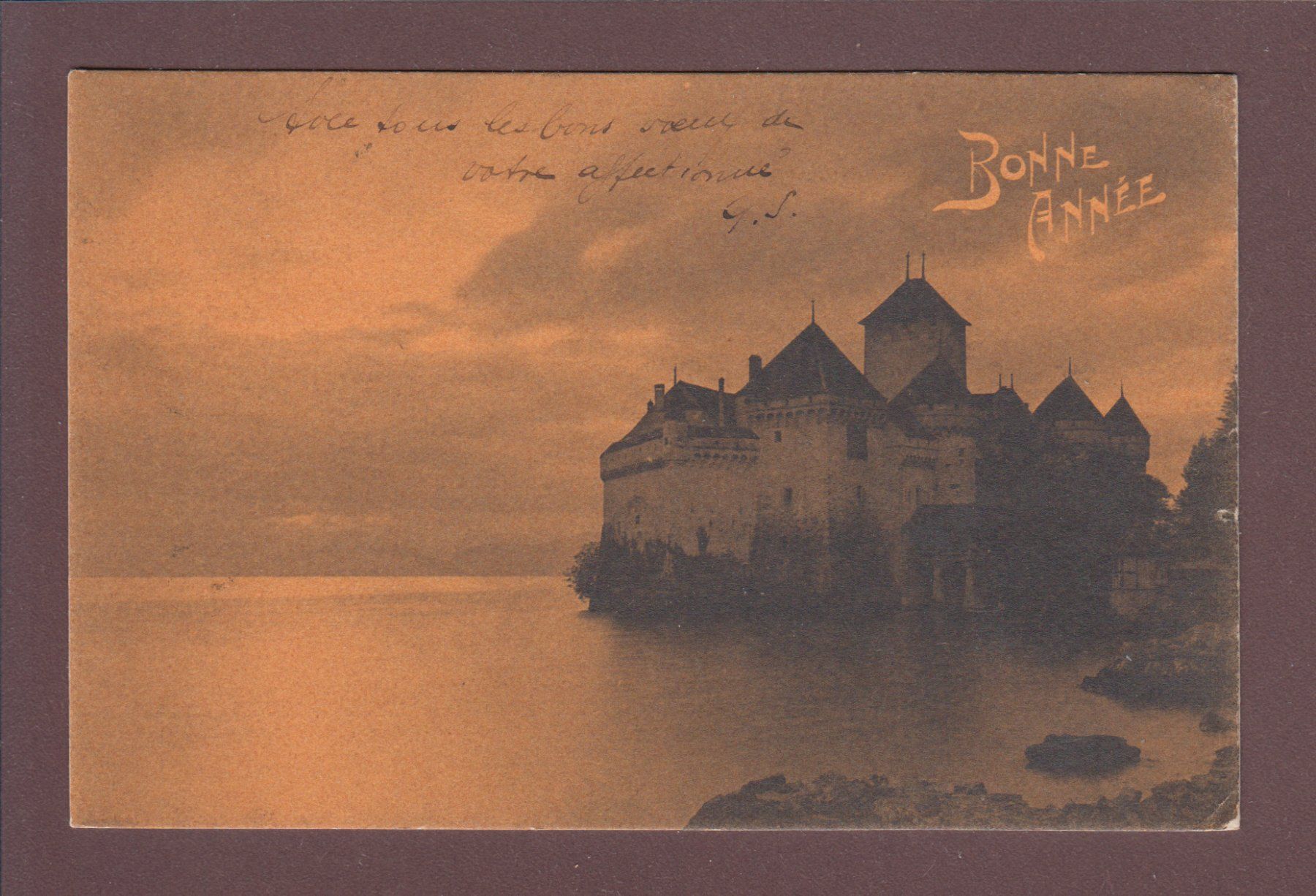 Cartoline postali: Château de CHILLON - Bonne Année - 1905 – Usato da Pully venduto da nicecards