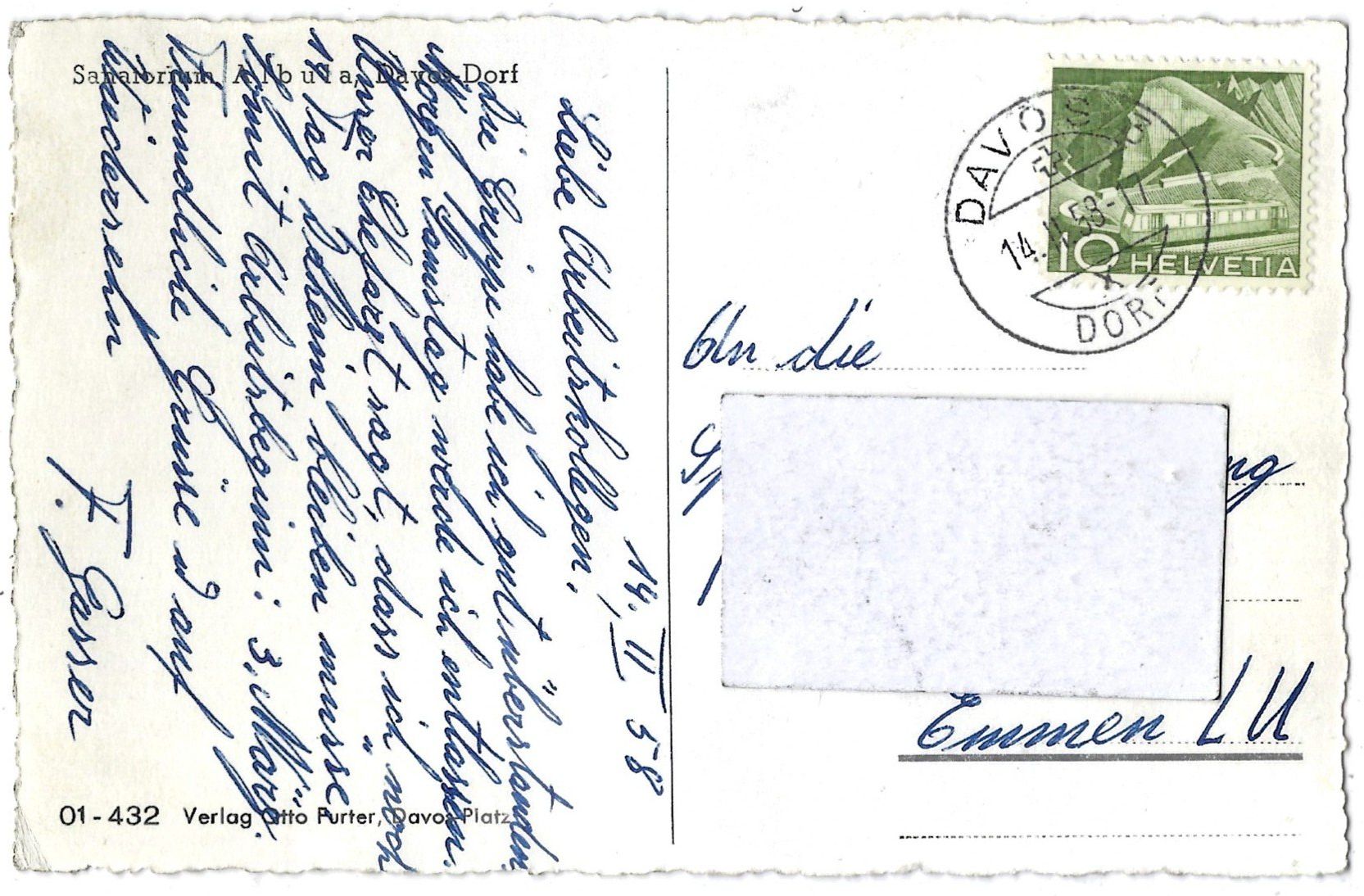 Cartoline postali: Sanatorium   A l b u l a ,   Davos-Dorf – Usato da Bütschwil venduto da Jackson1A 1