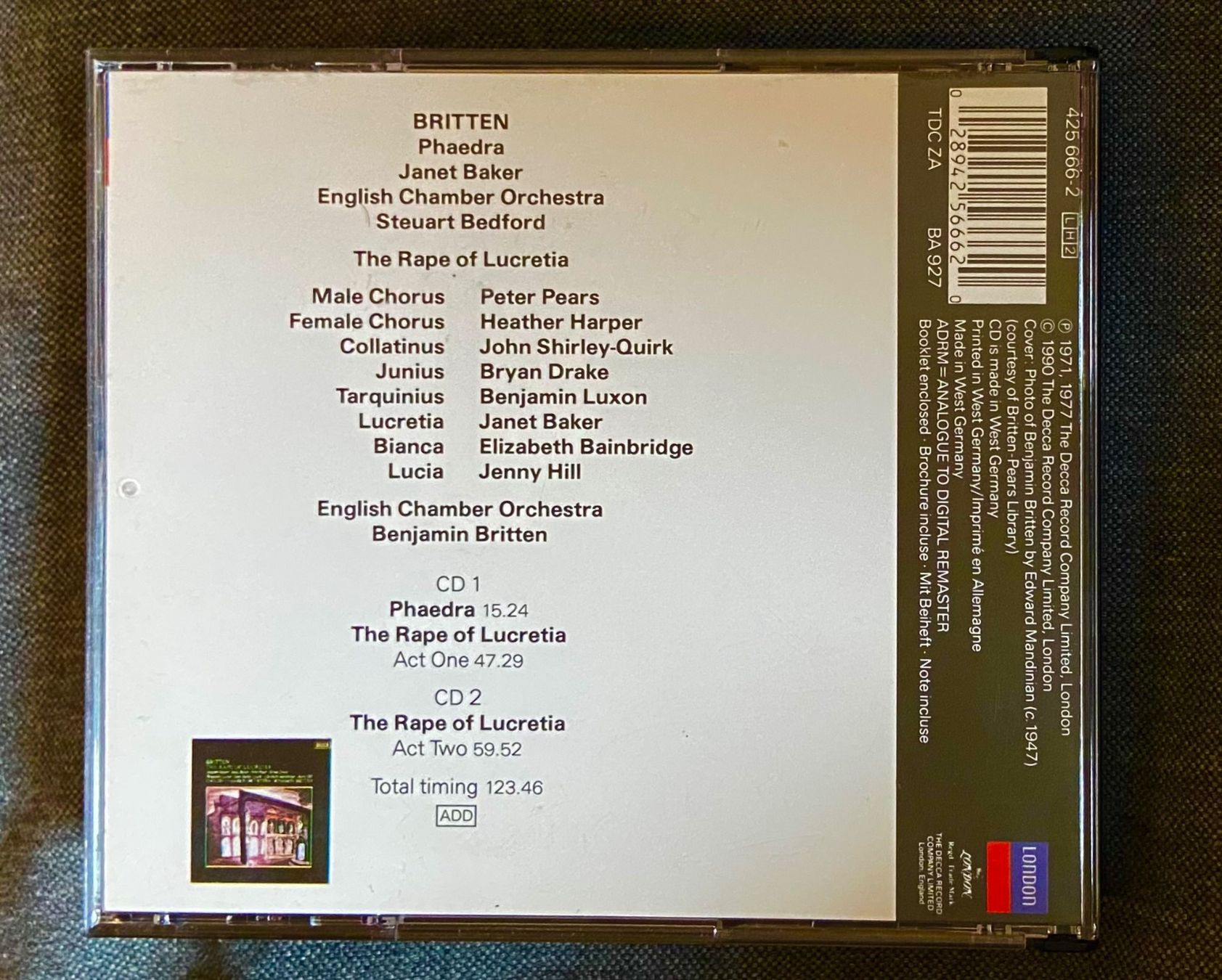 CD: 2 CDs Benjamin BRITTEN THE RAPE OF LUCRETIA Phaedra • Baker – Usato da Luzern venduto da Lycka 1