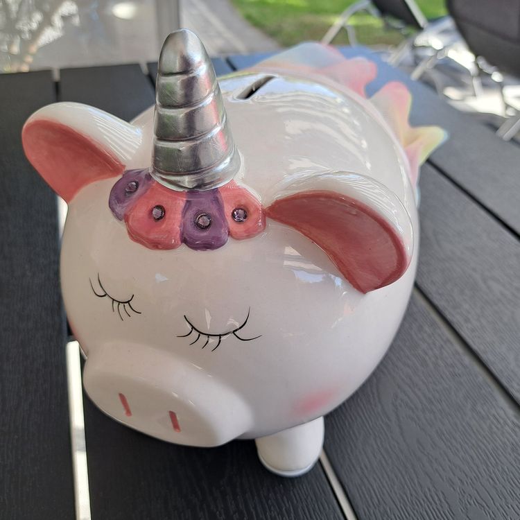Spardose Katze Einhorn Aus Keramik – Süßes Design Mit Deckel Und Schlüssel