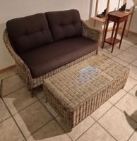 Garten-Lounge, Rattan,  Sofa mit Tisch (Glasplatte)