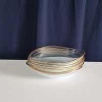 6 antike Dessert-/Salatteller aus Glas mit Goldrand, Art-Dec