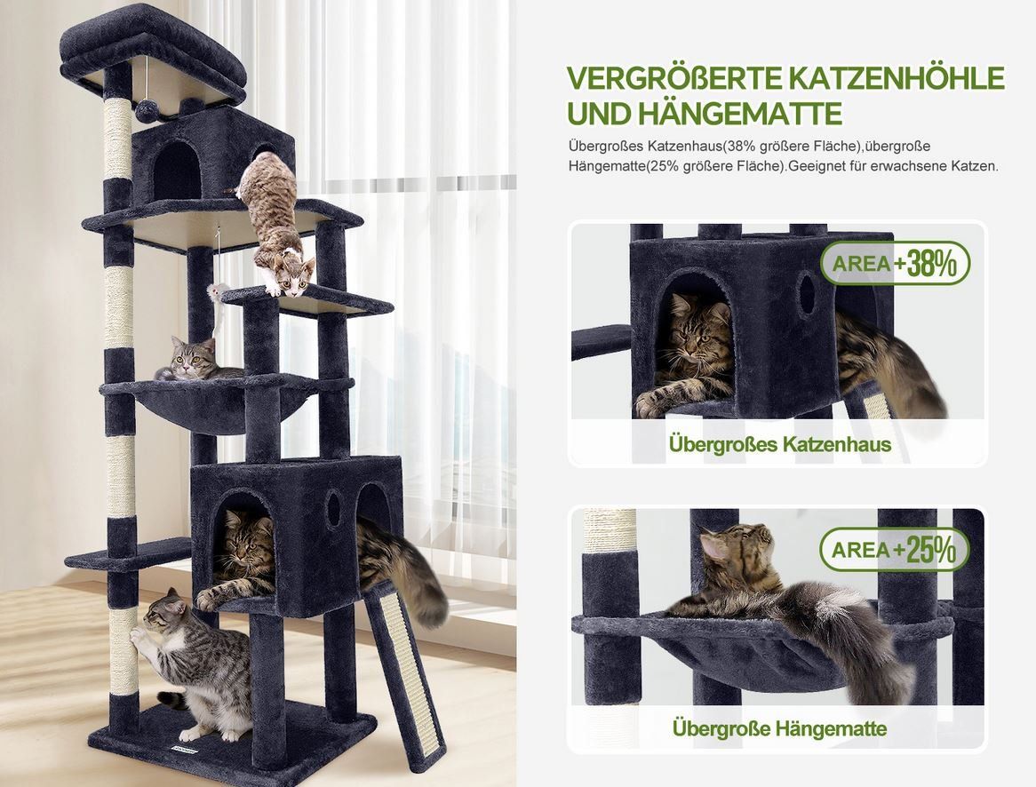Katzenbaum - Kratzbaum: Kratzbaum Kletterbaum Katzenbaum 178cm Katzenhaus dunkelgrau – Neu und originalverpackt aus Zürich von  7