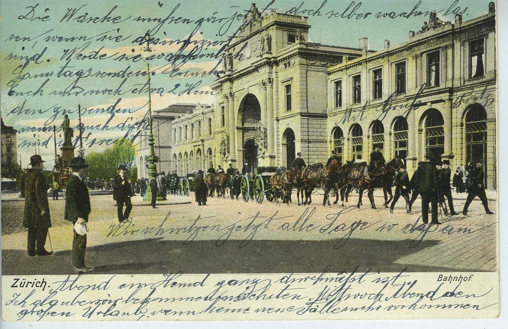 Cartoline postali: Zürich - Bahnhof - Militärgespanne – Usato da Schleitheim venduto da Pmschlaate