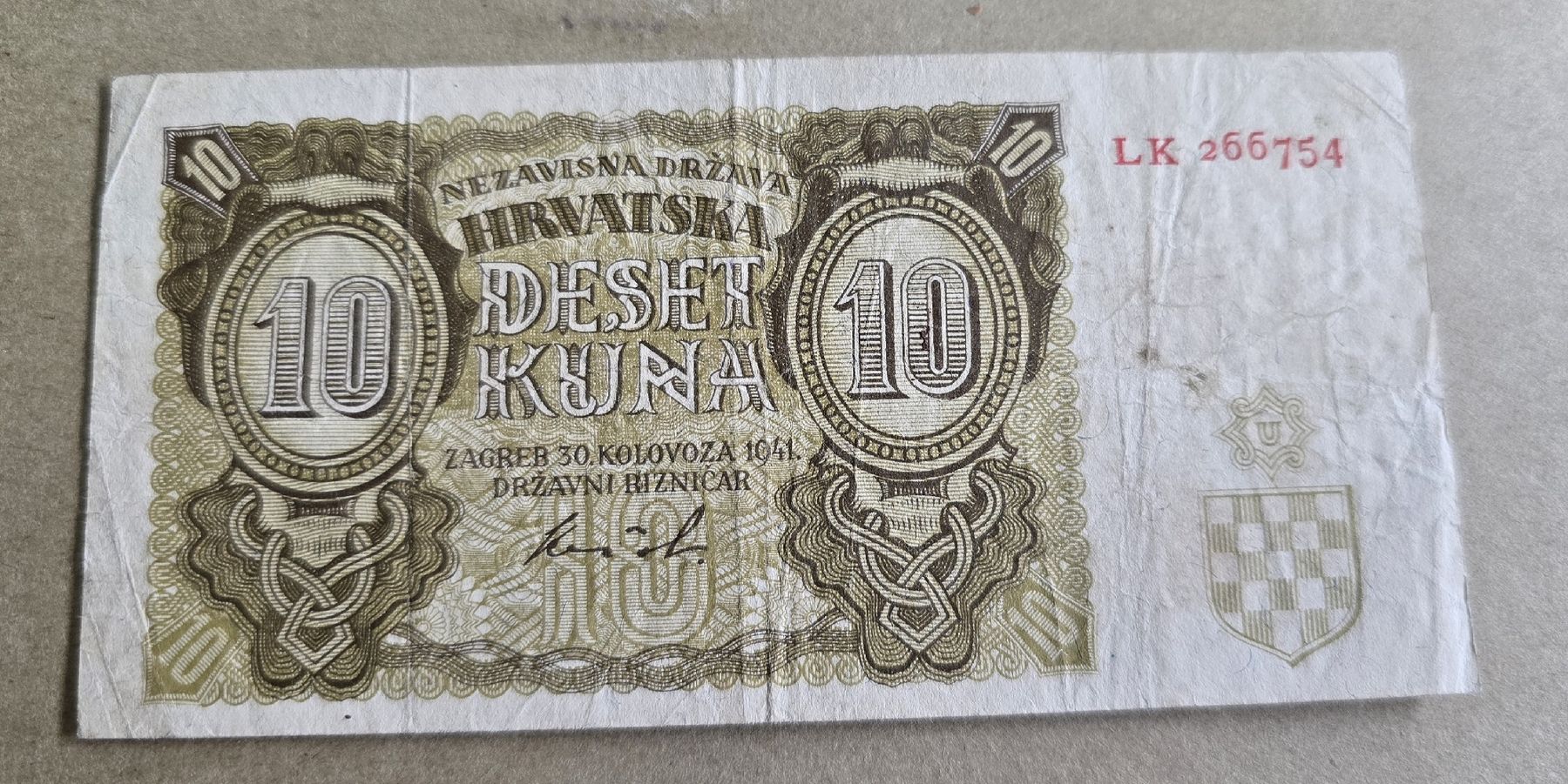 Banconote: Kroatien 10 Kuna 1941 – Usato da Rotkreuz venduto da Titotesla 1