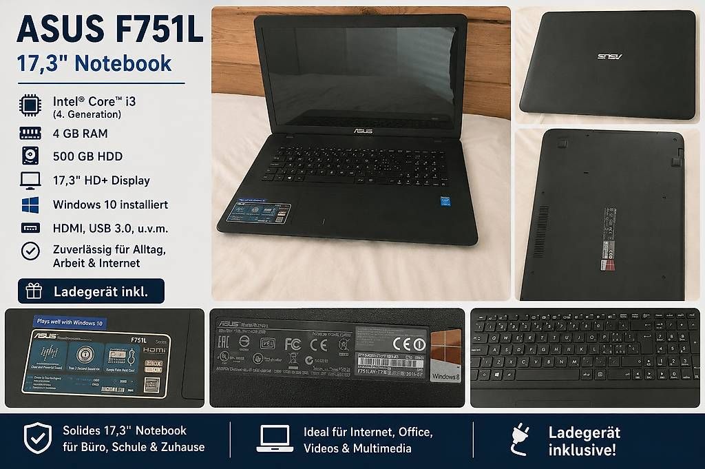 Asus Notebook: ASUS F751L 17,3" Notebook Intel Core i3 4GB RAM HDD – Usato da Ried b. Kerzers venduto da Puer1