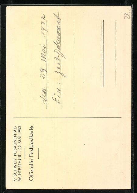 Ansichtskarten: Winterthur, V. Schweiz. Posaunentag 29.  – Gebraucht aus Berlin von bartko-reher 1