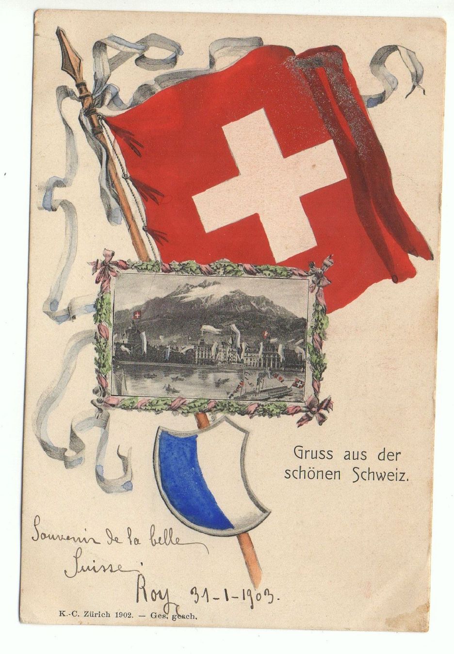 Cartes postales: Gruss aus LITHO Schweizer Flagge LUZERN – D'occasion à Jona par philajona