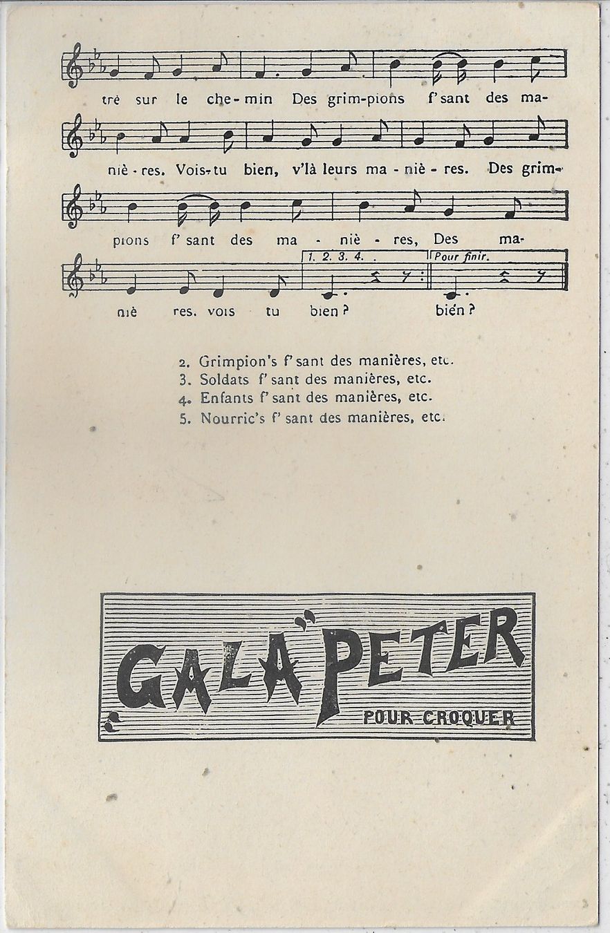 Cartoline postali: Peter Chocolat - Les manieres - Chanson Lied - Litho – Usato da Ettingen venduto da Kartenplanet 1
