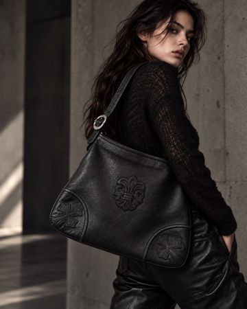 CHROME HEARTS – Rare 1995 Vintage Black Leather Bag