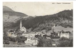 Fiesch (VS) Dorfpartie mit Kirche - Bahnpost Furkabahn  1922