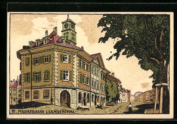 Cartoline postali: Künstler-AK Langenthal, Marktgasse – Usato da Berlin venduto da bartko-reher