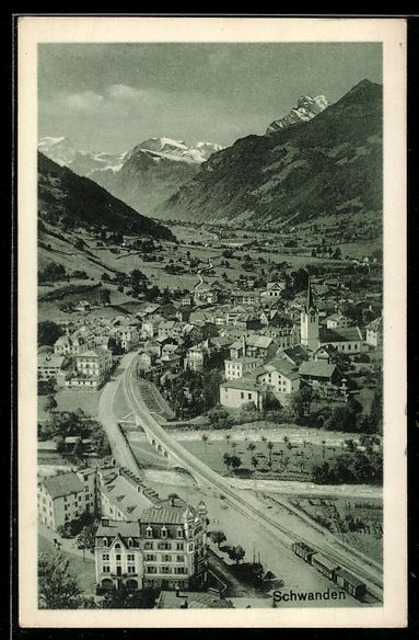 Ansichtskarten: Schwanden, Totalansicht mit Eisenbahn au – Gebraucht aus Berlin von bartko-reher