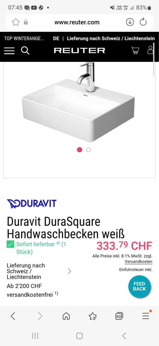 Spülbecken & Waschbecken: Waschtisch Duravit – Neu und originalverpackt aus Tägerig von Unbekannt5522 4