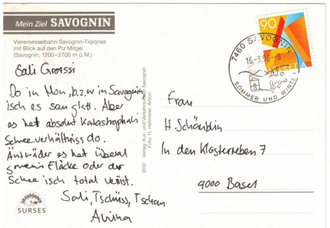 Cartoline postali: Savognin - Sessellift Tiginas – Usato da Binningen venduto da Mountainrider 1