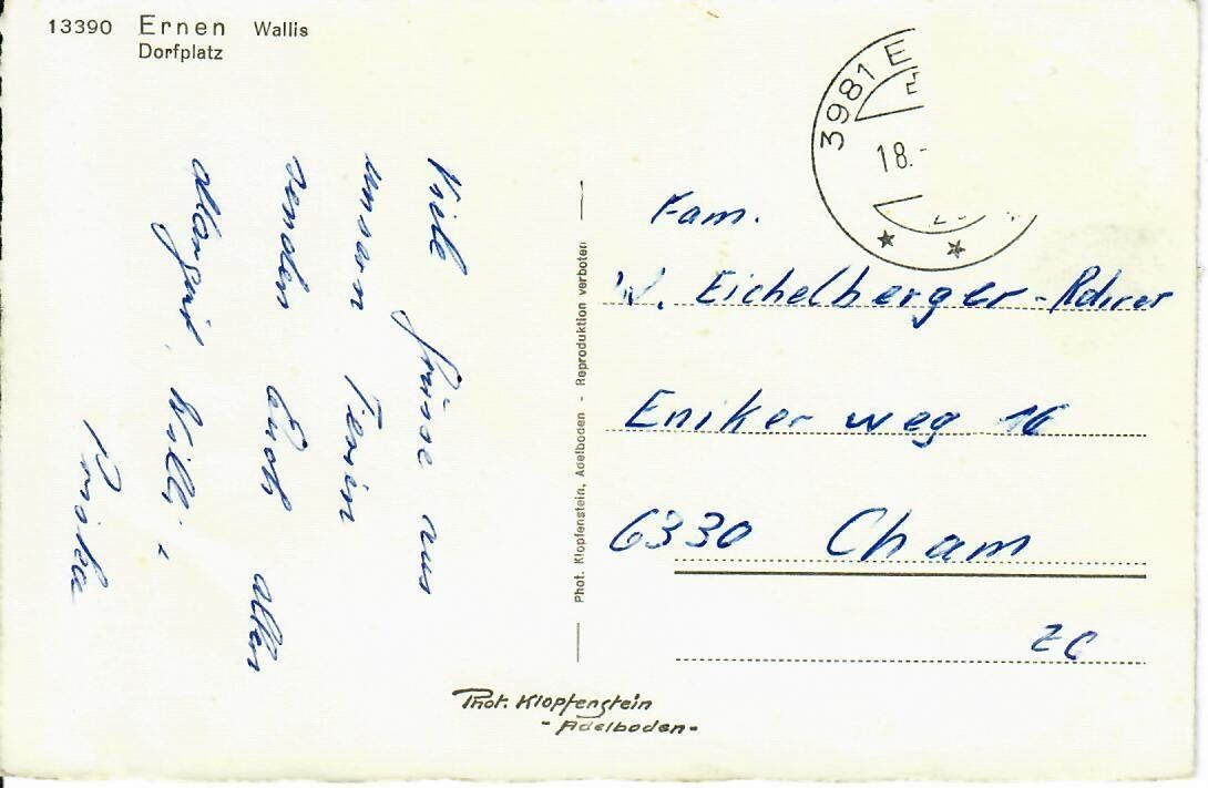Cartoline postali: Ernen,  Wallis – Usato da Hochdorf venduto da Ziegel-16 1