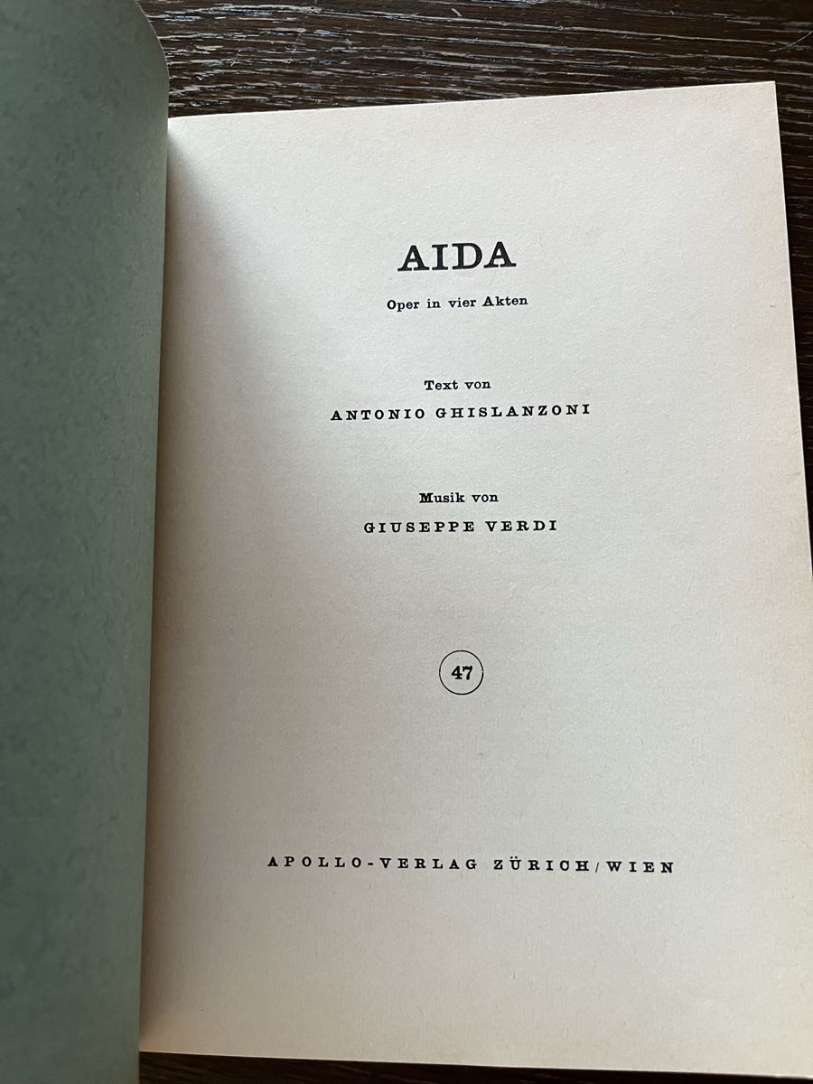 Bücher: Oper AIDA Textbuch von Ghislanzoni Verdi – Gebraucht aus Winterthur von Mmagu 1