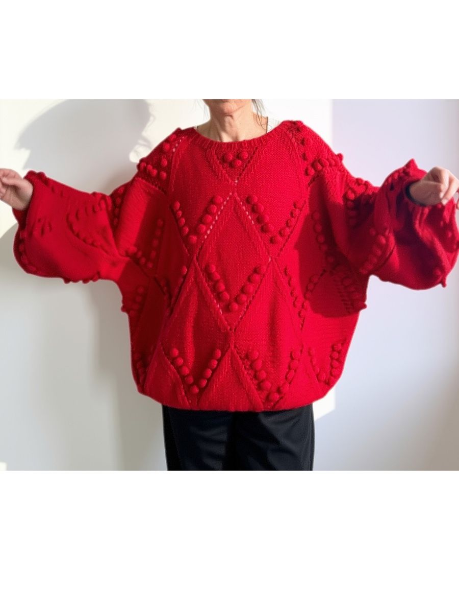Pulls & Sweat-shirts: Oversized Strickpullover rot mit Noppen und Ajourmuster – D'occasion à Zürich par eka_5xfb 4