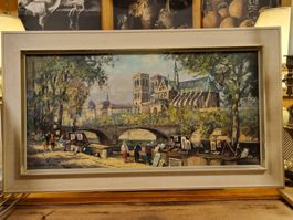 Signiertes Paris Notre-Dame Ölgemälde mit Rahmen