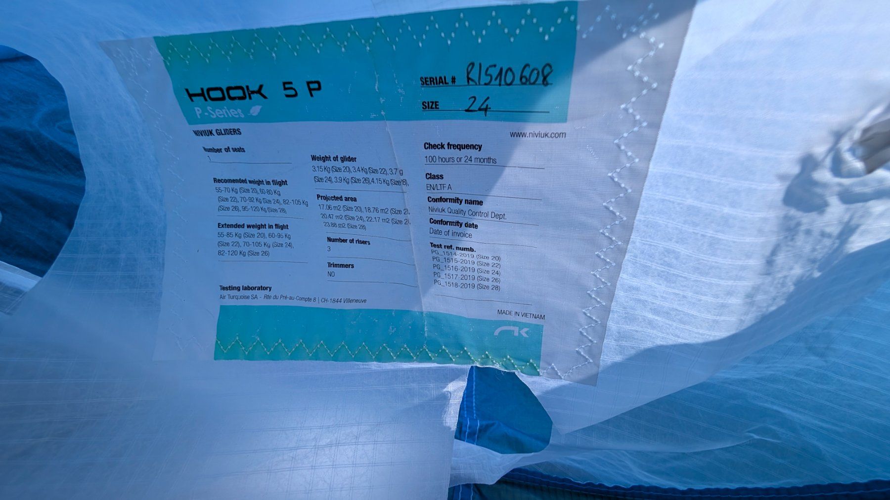 Altro: Niviuk Hook 5P taille 24 – Usato da Montet / Glâne venduto da Van2009 5