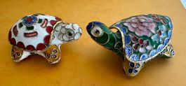 Hübsche Cloisonné Schildkröte Dose 2St.,Vintage Schmuckdose✨