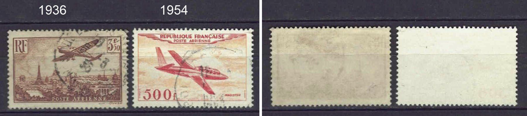 Tutti i francobolli: Frankreich 2 mal Flugpost 1936/54, gestempelt – Usato da Basel venduto da Pfefferschootte