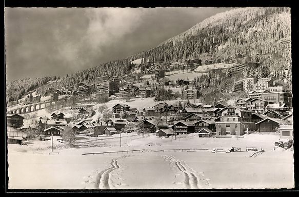 Cartoline postali: AK Leysin, Panorama en hiver, 1952 – Usato da Berlin venduto da bartko-reher