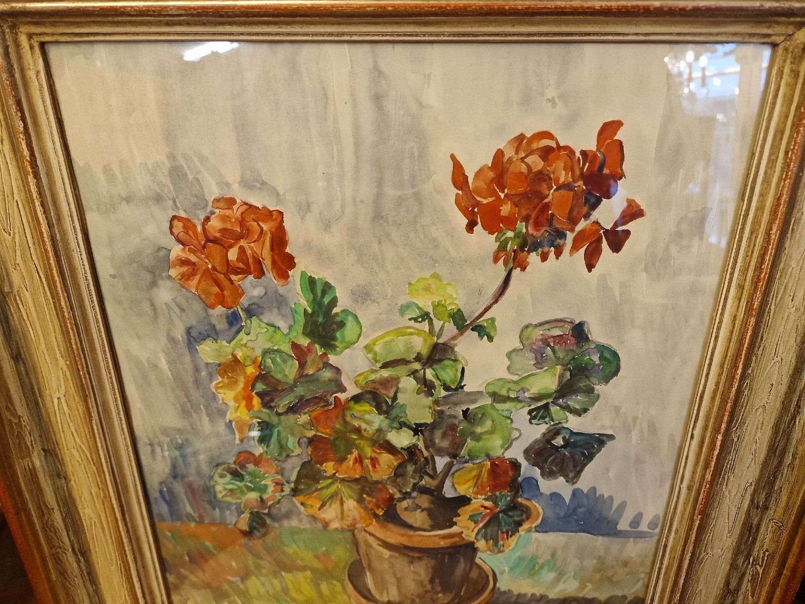 Dipinti: (G.Weber) Aquarell Geranien Blumenbild – Usato da BERN venduto da Intarsia 3