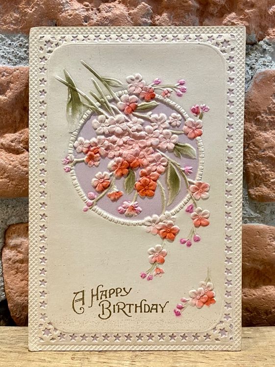Antike Geburtstagskarte geprägte Blumen aus England - Kitsch (Gebraucht ...