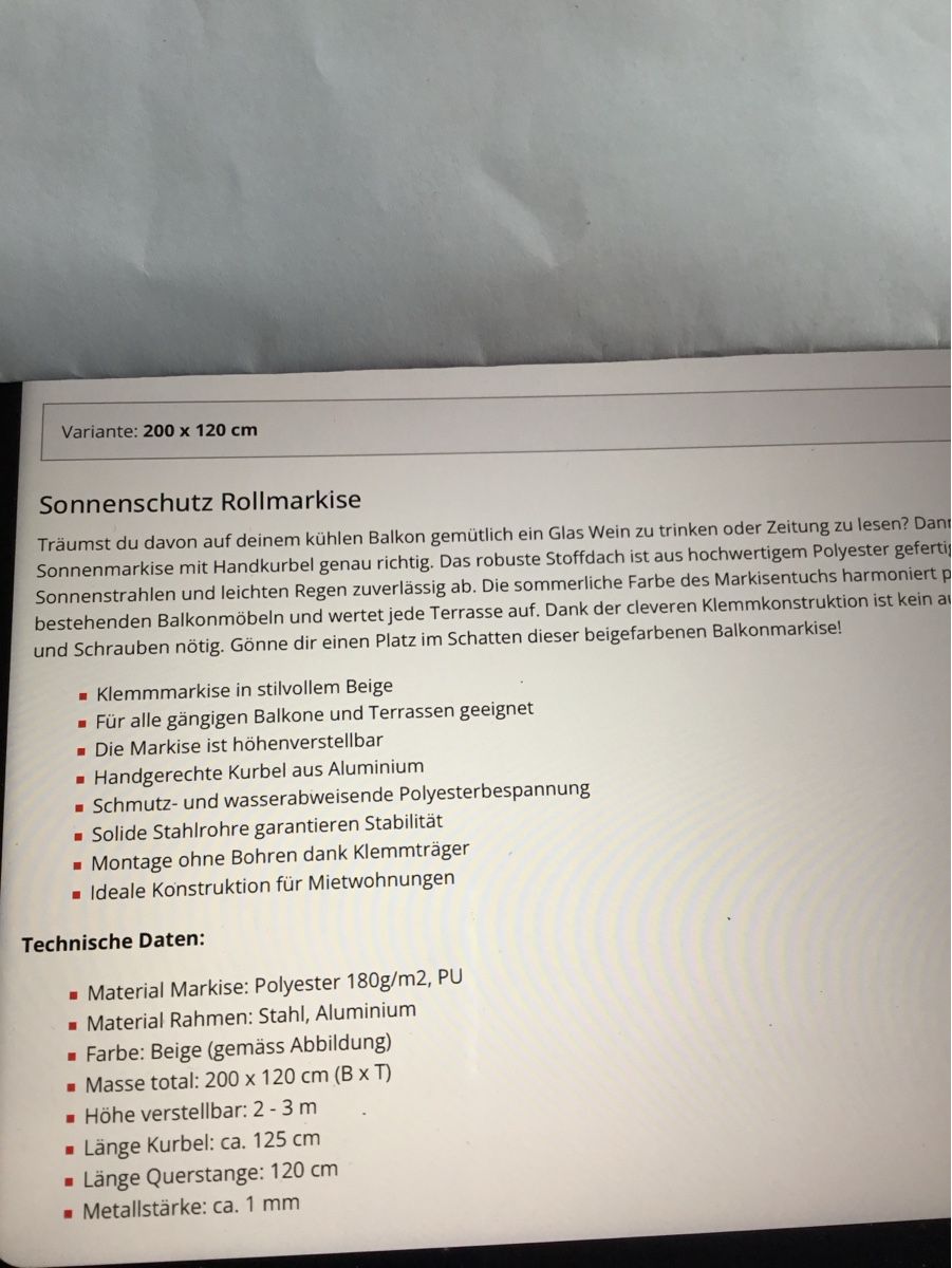 Markisen: Klemmarkiese Balkon Neu – Gebraucht aus Oberbuchsiten von Tesin3 2
