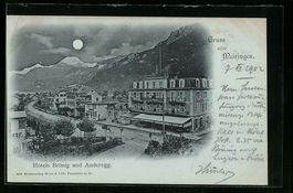Mondschein-AK Meiringen, Hotels Brünig 
