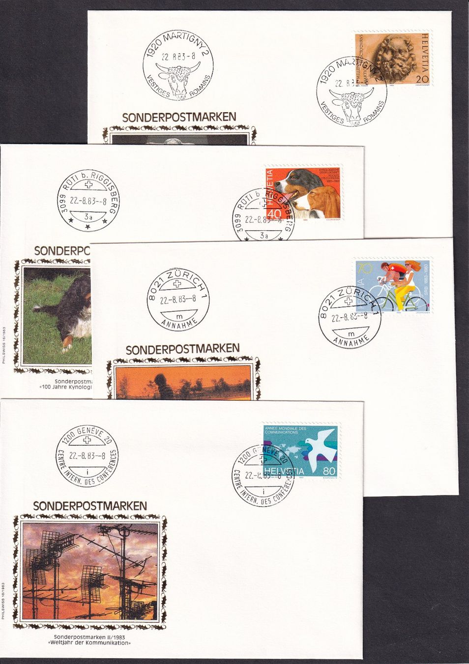 Tutti i francobolli: 4 FDC 701 - 704 Serie Einzelmarken Orts-ET 22.8.1983 – Nuovo (secondo la descrizione) da Olten venduto da clotaldi