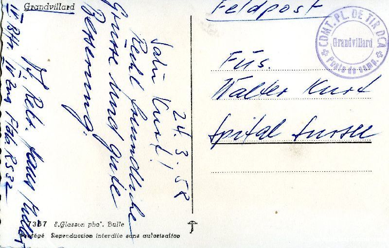 Cartoline postali: Grandvillard + 1958 Feldpost – Usato da Emmenbrücke venduto da teestube 1