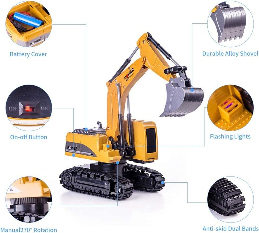 NEXBOX RC Bagger Spielzeug - Ferngesteuerter Bagger Mit Metallschaufel & Sound