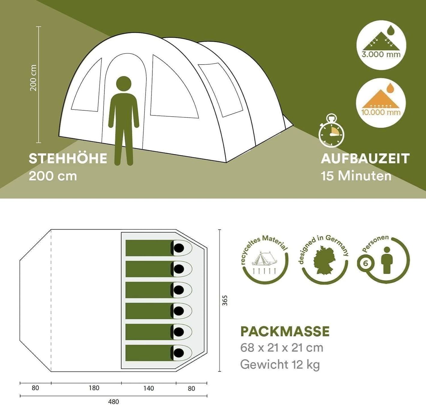 Tende : Familienzelt SKANDIKA Kambo 6 anthrazit – Nuovo e nell'imballaggio originale da Bottighofen venduto da zaap 1