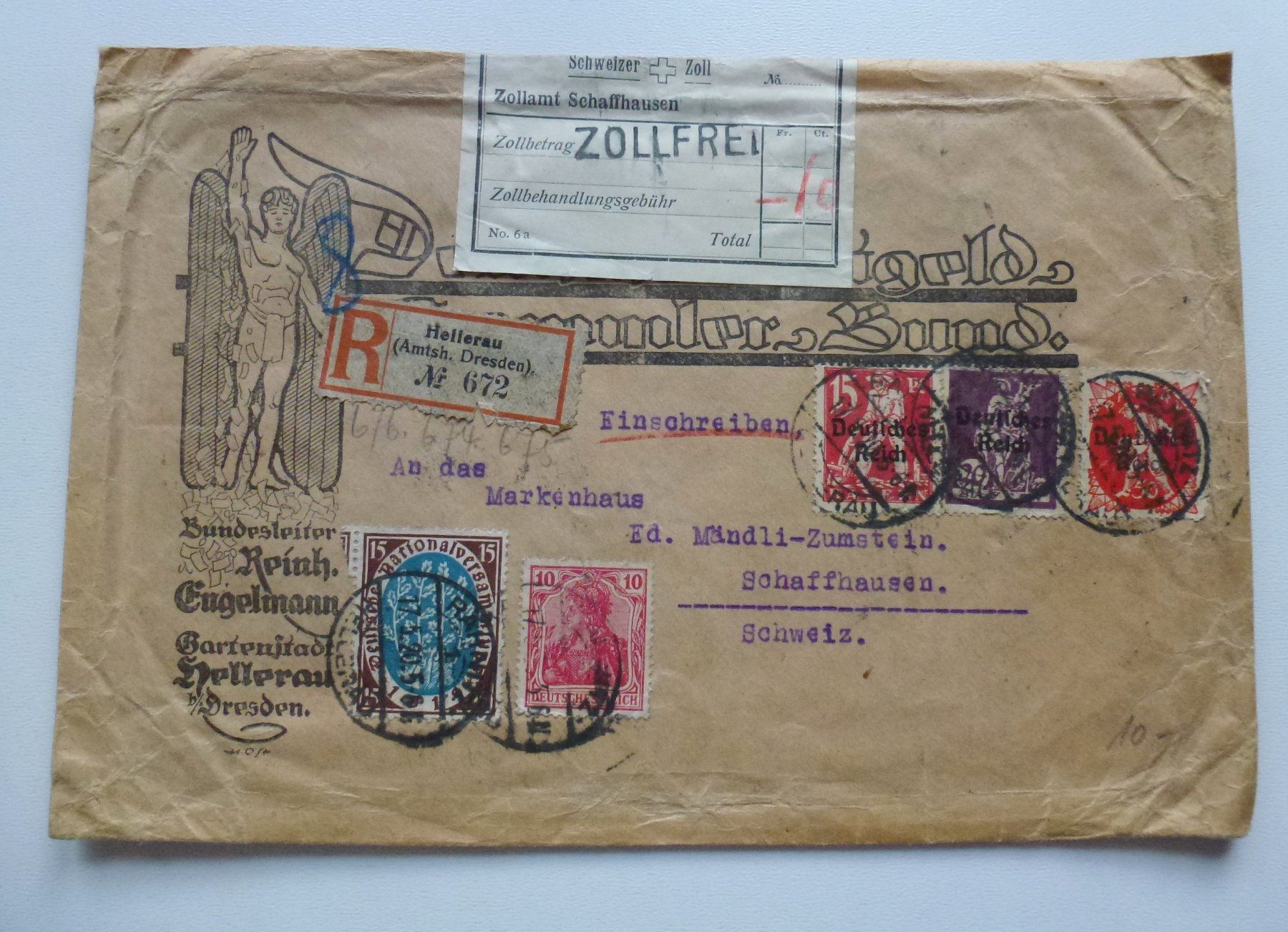 Tutti i francobolli: DR ++ Brief von Dresden-Schaffhausen 25.5.1920 – Usato da Walkringen venduto da Casablanca777