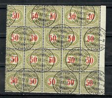 1908: 20er Block 27B.II. Portomarken Vollstempel.