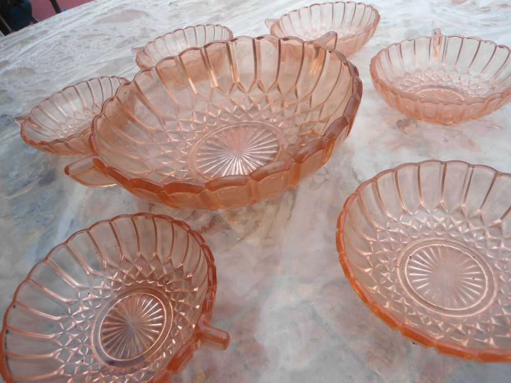 Antik Glas Dessert Schalen Früchtebowle Rosa transparent (Gebraucht) in ...