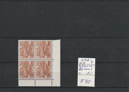 Viererblock mit 206y, Bogenrand, minimale Falzspur, ab 1.-