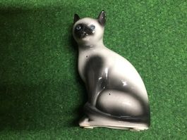 Keramik Katze Siam Katze Figur weiss schwarz, gebraucht
