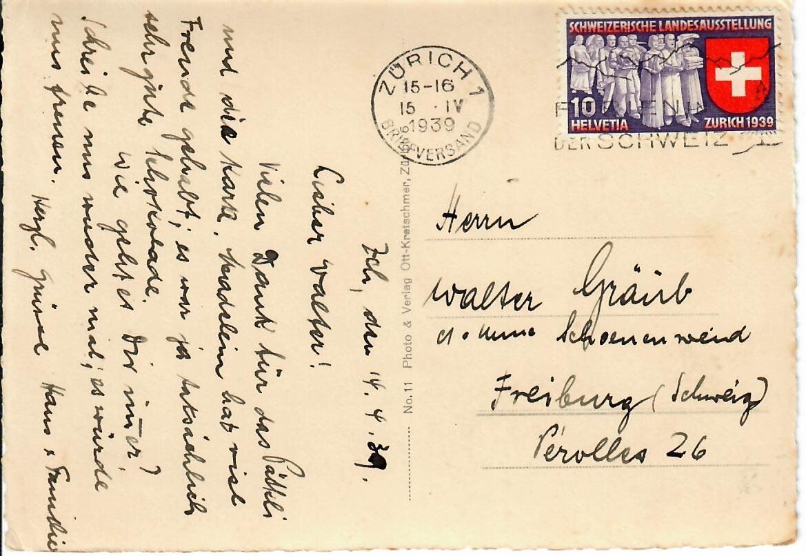 Ansichtskarten: Zürich 1939 – Gebraucht aus Hochdorf von Ziegel-16 1