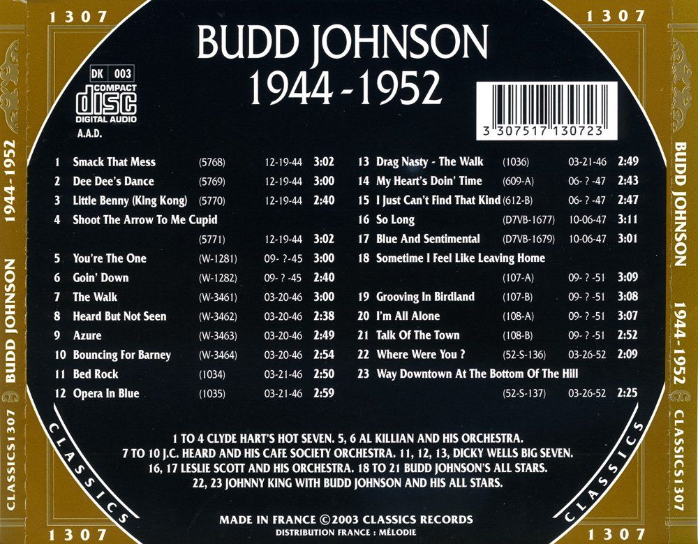 CD: Jazz-CD:  Budd Jonson 1944 - 1952  (Classics) – Usato da Hochfelden venduto da mue_lhm9 3