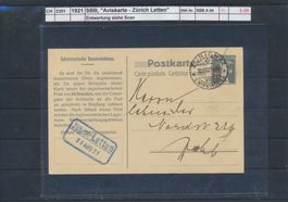 1921 SBB - "Aviskarte - Zürich Letten"